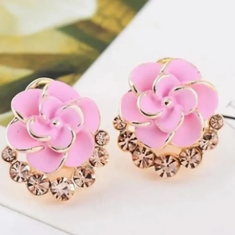 Korean Style Rose Earrings with Small Stone type Works for Women